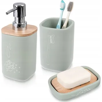 Dávkovač mýdla KOUPELNOVÁ SADA 3 KS. DÁVKOVAČ KELÍMEK MISKA NA MÝDLO ZELENÁ