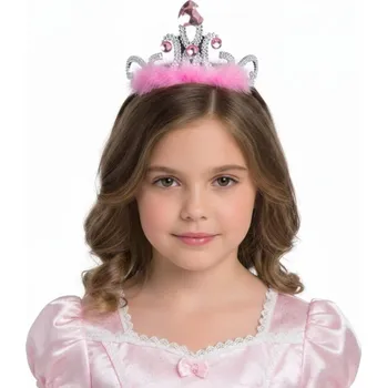 Karnevalový doplněk Korunka čelenka růžová s chmýřím