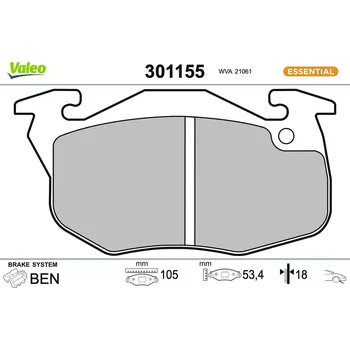Brzdová destička Sada brzdových destiček, kotoučová brzda VALEO 301155