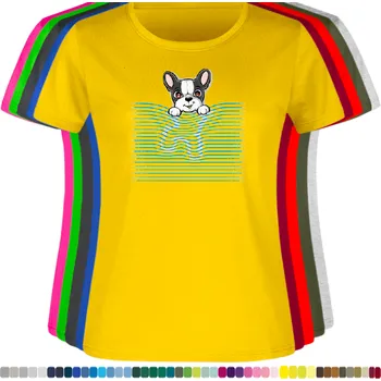 Dámské tričko damske-levne-bavlnene-tricko-digitalni-potisk-pejsek-vlnky-roleta Barva: Yellow - žlutá, velikost: XXL