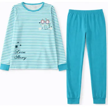 Chlapecké pyžamo xcena Dívčí bavlněné pyžama tyrkysevé s pruhy Velikost: 134