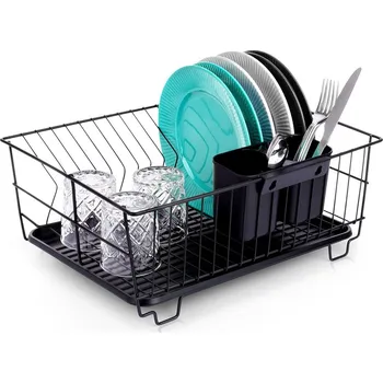 Odkapávač na nádobí ODKAPÁVAČ NA NÁDOBÍ STOJÍCÍ ČERNÝ KOVOVÝ ODKAPÁVAČ NA PŘÍBORY A TALÍŘE