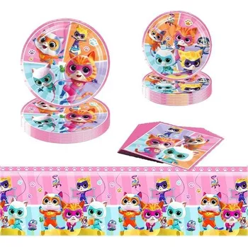 Party dekorace Narozeninové nádobí, narozeninové nádobí Super Kitties, sada párty nádobí, dětské narozeninové