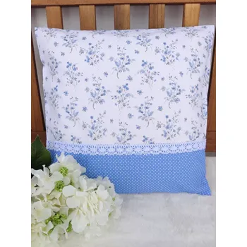 Povlak na polštářek Povlak na polštář 40 x 40 cm – Pomněnky na bílé s krajkou | Ruční výroba z bavlny