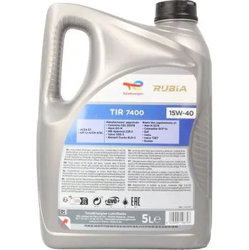 Motorový olej TOTALENERGIES Motorový olej RUBIA TIR (5 l) 15W40 CATERPILLAR ECF-1A CUMMINS 20078 DAF DTFR 15B110 ISUZU IVECO T2 E7 MACK EO-N MAN 3275 RENAULT RLD-2 SCANIA VOLVO VDS-3