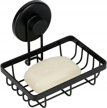 POLIČKA DO SPRCHY KOVOVÁ ČERNÁ NA PŘÍSAVKU KOŠÍK DO KOUPELNY