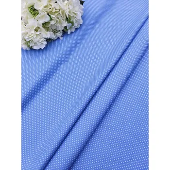 Látka 100% bavlna - bílý puntík na pomněnkově modré