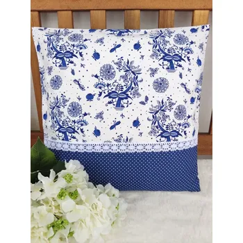 Povlak na polštářek Povlak na polštář 40 x 40 cm – Modrý český cibulák s krajkou | Ruční výroba z bavlny