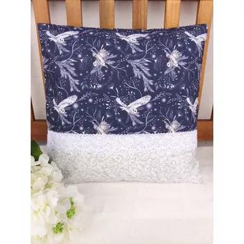 Vánoční dekorace Vánoční povlak na polštář 40x40 - Zimní sovy na tmavě modré