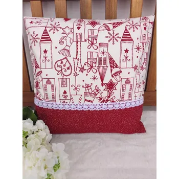 Povlak na polštářek Povlak na polštář 40 x 40 cm – Malovaná vesnička na bílé| Ruční výroba z bavlny