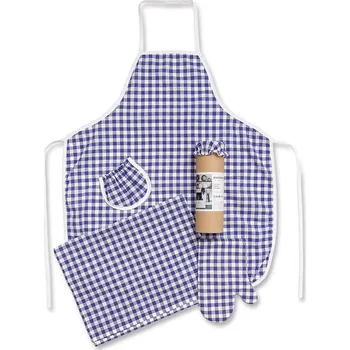 Kuchyňská zástěra Sleep-well Originální kuchyňská souprava kanafas modrý, tubus - zástěra, utěrka, chňapka