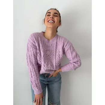 Dámský svetr Mishel SVETR Flower FIALOVÁ Velikost: UNI