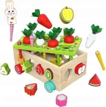 Dřevěná hračka Montessori Hračka Třídič Kostek Chyť Červa Dřevěný Vozík Mrkve