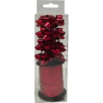 Stuha Sada dárkových mašlí, červená, 4 ks a stuha 10 m