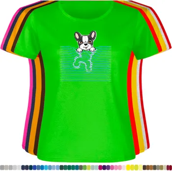 Dámské tričko damske-levne-bavlnene-tricko-digitalni-potisk-pejsek-vlnky-roleta Barva: Lime - limetková, velikost: XL