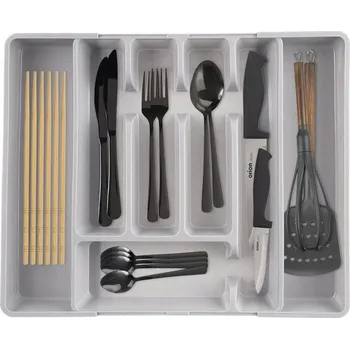 Příborník do zásuvky ORGANIZÉR DO ZÁSUVKY NASTAVITELNÝ ŠEDÝ KUCHYŇSKÝ