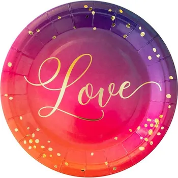 Talíř Talíře papírové Love fialovo-růžové 18 cm 6 ks