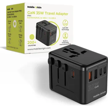 Mobilní telefon Mobile Origin GaN 35W Travel Adapter PW4 EU/UK/US/AUS 3x USB-C + 2x USB-A MO-TRA35-PW4
