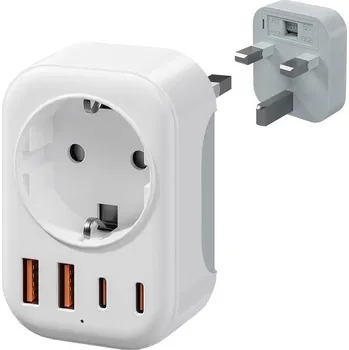 Adaptér Bigfish Anglie/Německo/Virtuální se 2 USB-C a 2 USB-A (3,4 A), adaptér pro Spojené