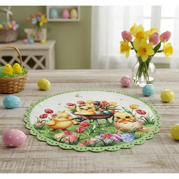 ubrus Velikonoční dekorační ozdobný ubrousek EASTERS CHICKS Ø 40 cm Mybesthome