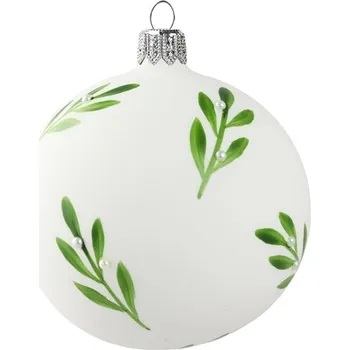 Vánoční dekorace Matně bílá baňka s dekorem jmelí