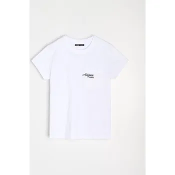 Dámské tričko Sinsay - Bavlněné tričko s výšivkou - bílá - 511EU-00X - 511EU-00X-XS