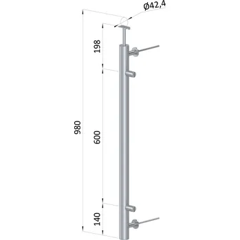 Zábradlí sloupek na francouzský balkon, kulatý, broušená nerez - boční kotvení, výplň plech, pravý, vrch pevný, ukončení na trubku ø 42,4 mm