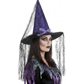 Karnevalový doplněk Fialový klobouk čarodějnice s pavučinami