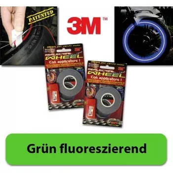 Samolepicí dekorace na vozidlo HSM 3M proužky na ráfky kola reflexní zelená fluorescentní, 5mm, 7 metrů včetně adaptéru, pro