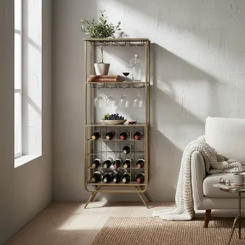 Knihovna Kovová vinotéka v mosazné barvě na 16 lahví, 46x118 cm Vadim - WOOOD