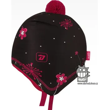 Čepice Dráče Dívčí zimní laponka s květy - černá Velikost: 50-52