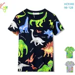 Kugo Dětské tričko s dinosaurem - šedá/tm. modrá/zelená Barva: tmavě modrá, Velikost: 104