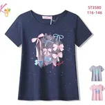 Kugo Dívčí tričko s mašličkami - modrá/růžová/šedá Barva: šedá, Velikost: 128