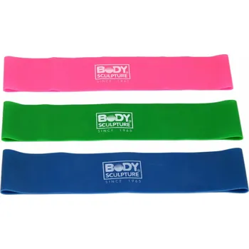Body Sculpture Posilovací guma Mini Band BB-103 s různými úrovněmi odporu v vícebarevné sadě 3 kusů.