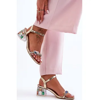 Dámské sandále Dámské sandály na podpatku s krystaly SBarski MR1037-01 Barva: Zlatá, Velikost: 38