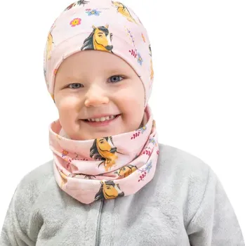 Kojenecká čepice Esito Dětská jarní čepice s koněm - růžová Velikost: 48