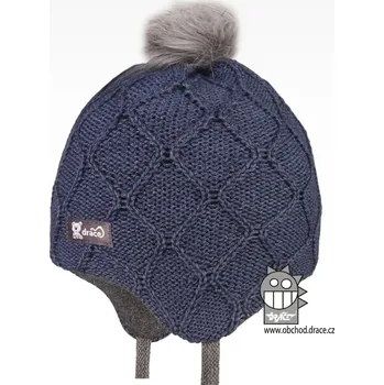 Čepice Dráče Kojenecká merino čepice laponka - šedomodrá Velikost: 46-48