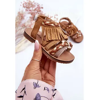 Dívčí sandály Boto Dětské sandály na suchý zip se střapci Missy Barva: Béžová, Velikost: 30