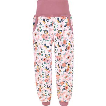 Dívčí kalhoty V-mart Softshellové kalhoty zateplené ptáčci s květy Velikost: 98