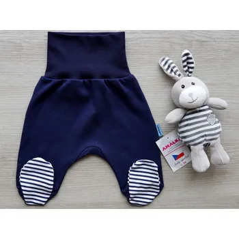 AMÁLKA Bavlněné polodupačky tmavě modré, pruhované ťapky Velikost: 56