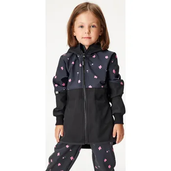 Unuo Dětský softshell kabát s květinami - černá/fuchsiová Barva: fuchsiová, Velikost: 98-104