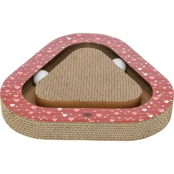 TRIXIE Škrabací karton VALENTINE triangl, s míčky a catnipem, 36 x 5 x 36/36 cm, červená - LIMITOVANÁ NABÍDKA