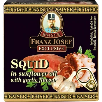 konzervovaná ryba Franz Josef Kaiser Kalamáry ve slunečnicovém oleji s česnekovou příchutí 80 g