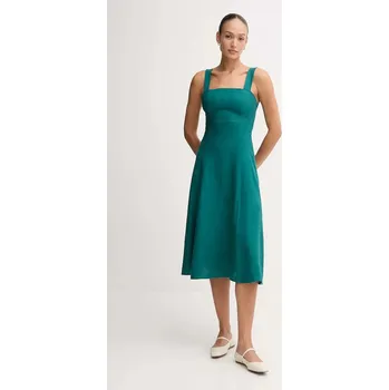 Dámské šaty Lněné šaty United Colors of Benetton 4AGHDV0AG tyrkysová 67X, vel. L