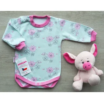 Kojenecký body Amálka Body květinky s dlouhým rukávem, zelené Velikost: 92