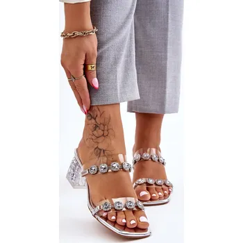 Dámské pantofle S.Barski Dámské pantofle s ozdobnými zirkony Leyla Barva: Stříbrná, Velikost: 39