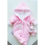 Amálka Dívčí chlupatá fleecová kombinéza - bílá/růžová/šedá Barva: Růžová, Velikost: 62-68