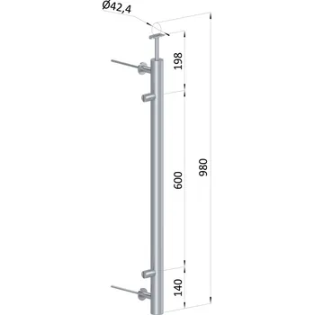 Zábradlí sloupek na francouzský balkon, kulatý, broušená nerez - boční kotvení, výplň plech, levý, vrch pevný, ukončení na trubku ø 42,4 mm