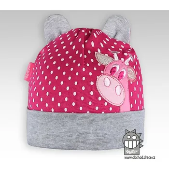Čepice Dráče Dětská bavlněná čepice Žirafa - puntíky Velikost: 42-44