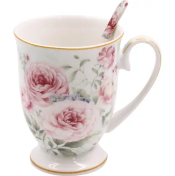 HOME ELEMENTS Porcelánový hrnek se lžičkou 280 ml, Růže